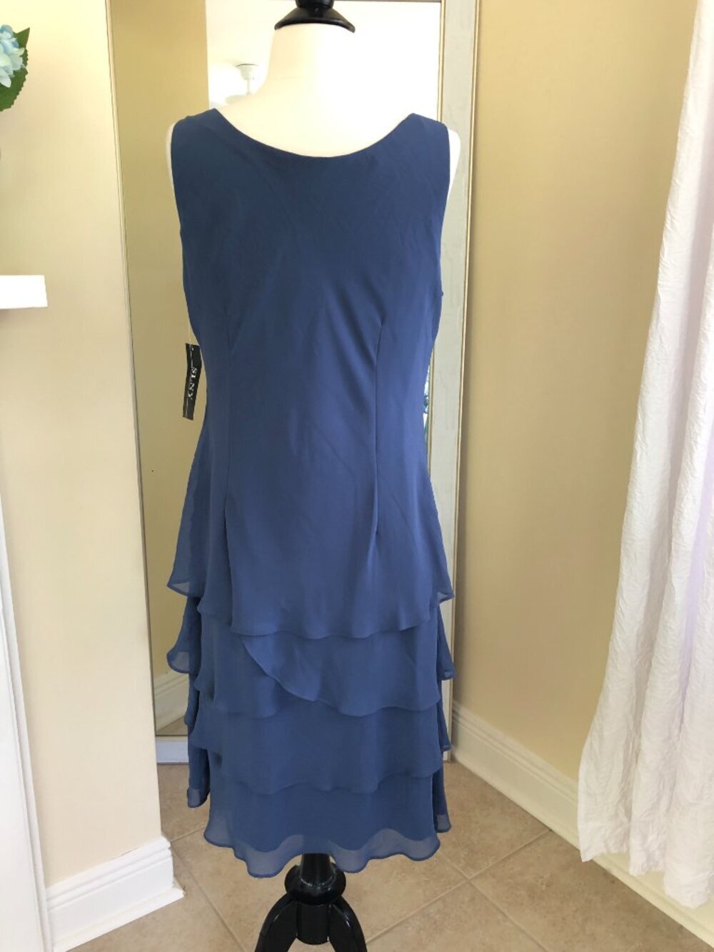 SLNY Tiered Ruffle Blue Cocktail Chiffon Dress 14P Mermaid - Picture 6 of 12